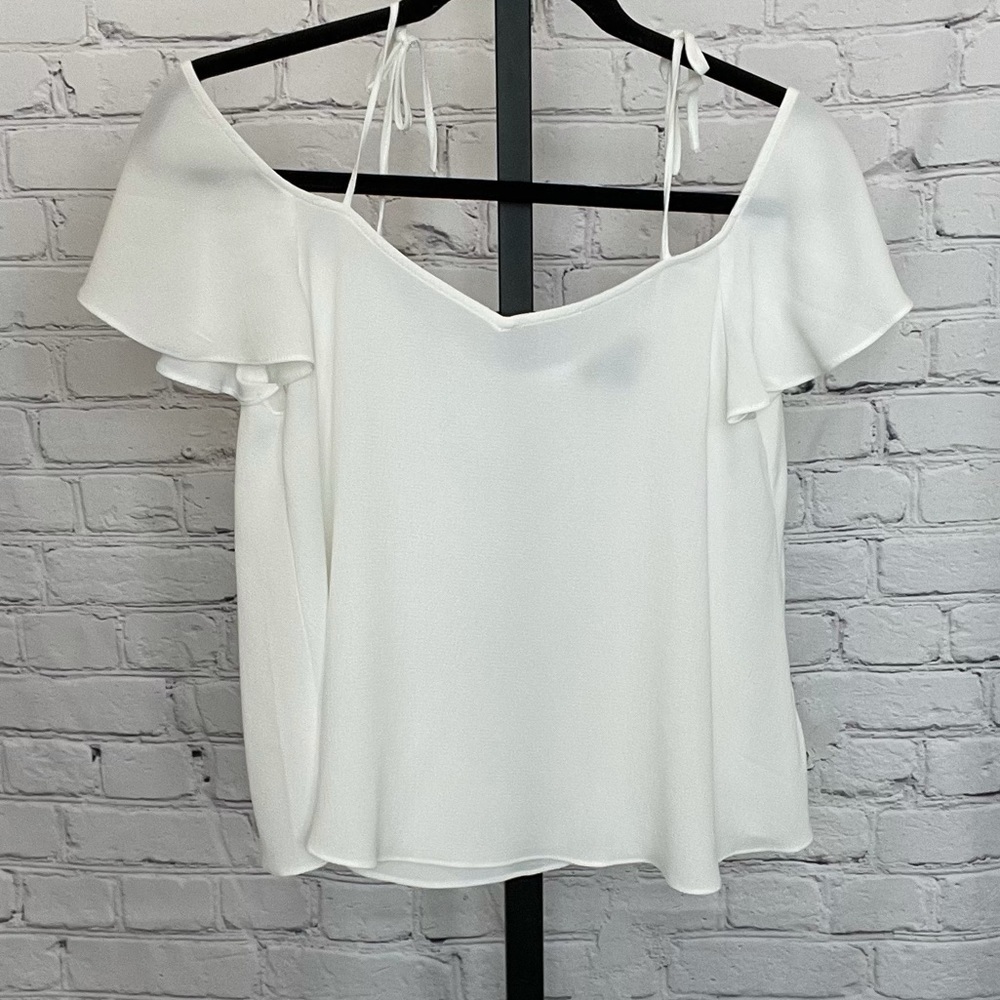 Top Shop White Cold Shoulder Ruffle Sleeve Blouse